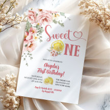 Aniversário de Um Ano Rosa Floral Limão Doce