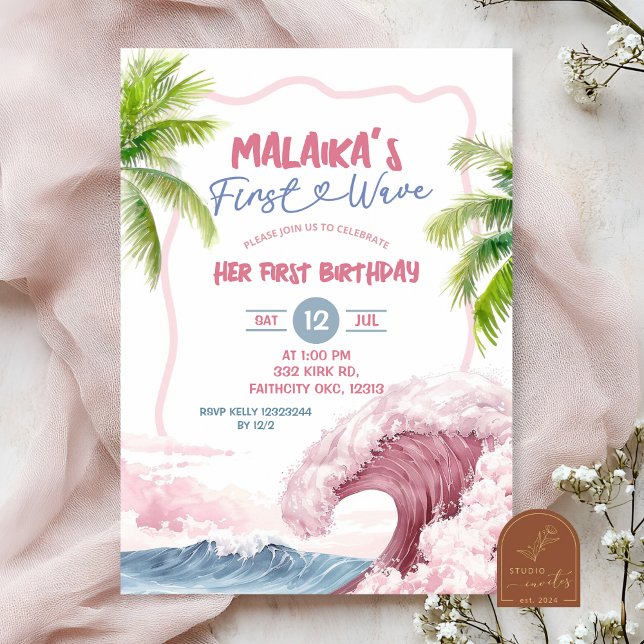 Convite Aniversário de Um Ano Summer Pink (Criador carregado)