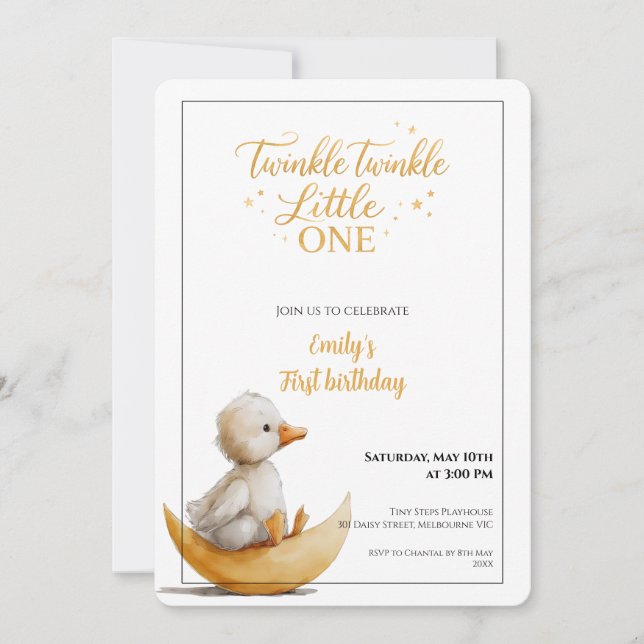 Convite Aniversário de Um Ano Twinkle Twinkle Little One (Frente)
