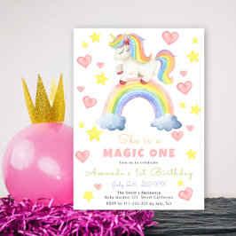 Convite Aniversário de Um Ano Unicórnio Magia Arco-Íris