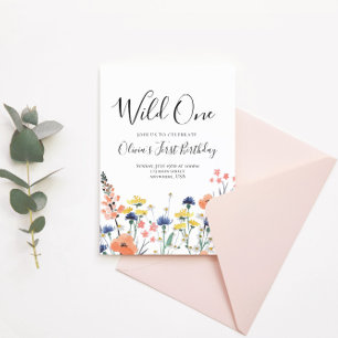 Convite Aniversário de um ano Wild One Wildflower