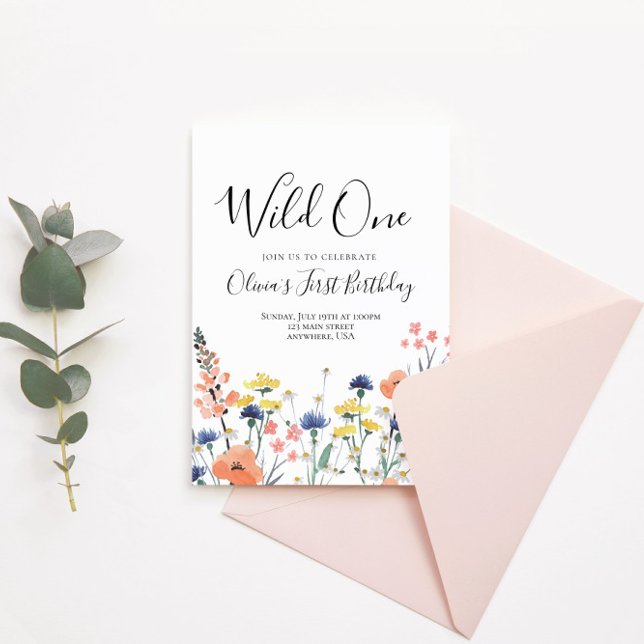 Convite Aniversário de um ano Wild One Wildflower (Criador carregado)
