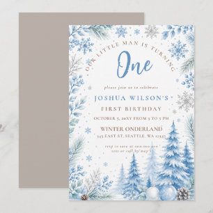 Convite Aniversário de Um Ano Winter Onderland Floco de Ne