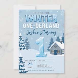 Convite Aniversário de Um Ano Winter Onderland Floco de Ne