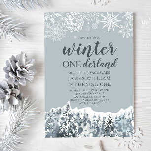 Convite Aniversário de um ano Winter Onderland Flocos de N