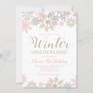 Convite Aniversário de um ano Winter Onederland floco de n