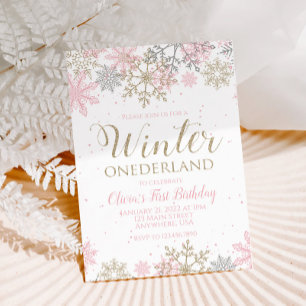 Convite Aniversário de um ano Winter Onederland floco de n