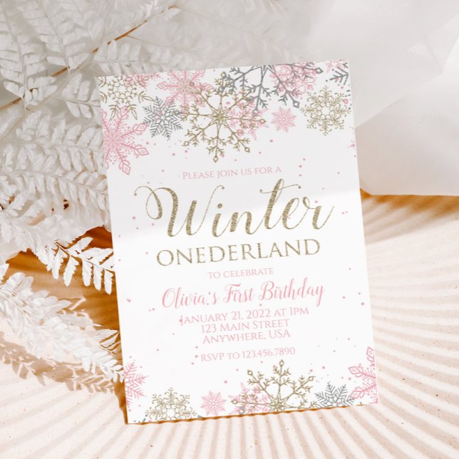 Convite Aniversário de um ano Winter Onederland floco de n (Criador carregado)