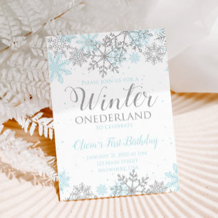 Convite Aniversário de um ano Winter Onederland flocos de