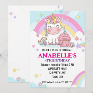 Convite Aniversário de Unicórnio Arco-Íris Mágico Personal