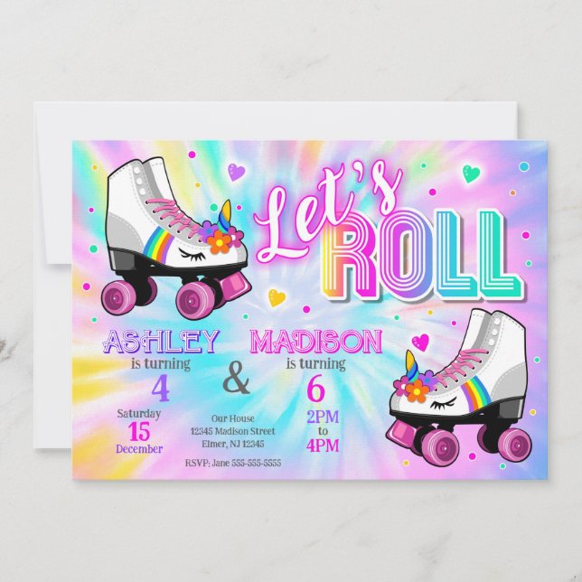 Convite Aniversário de Unicórnio Comum Patins de Roda Tie  (Frente)