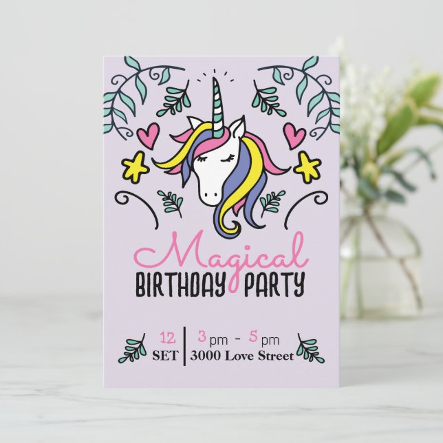 Convite Aniversário de Unicórnio Mágico (Em pé/Frente)