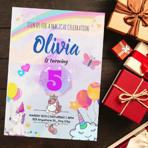 Convite Aniversário de Unicórnio Mágico com Arco-íris Colo