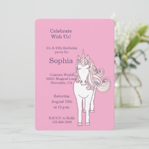 Convite Aniversário de Unicórnio Selvagem Rosa Menina
