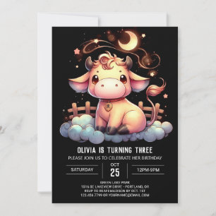 Convite Aniversário de Vaca Personalizada de Aquarela