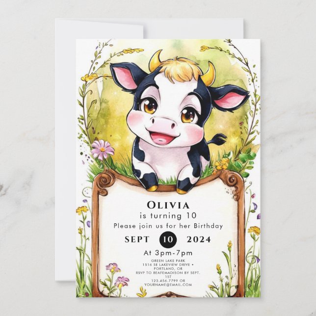 Convite Aniversário de Vaca Simples (Frente)