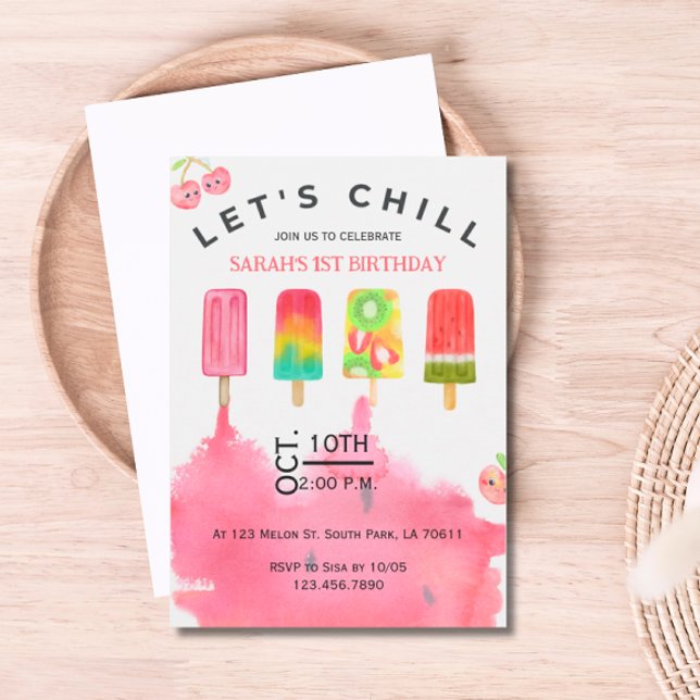Convite Aniversário De Vamos De Pop De Gelo Chill  (Let's Chill Popsicle Birthday Invitation )