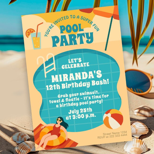 Convite Aniversário de Verão da Festa piscina (Criador carregado)