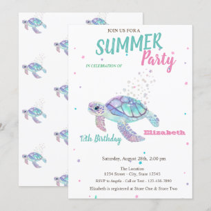 Convite Aniversário de Verão da Tartaruga Brilhante