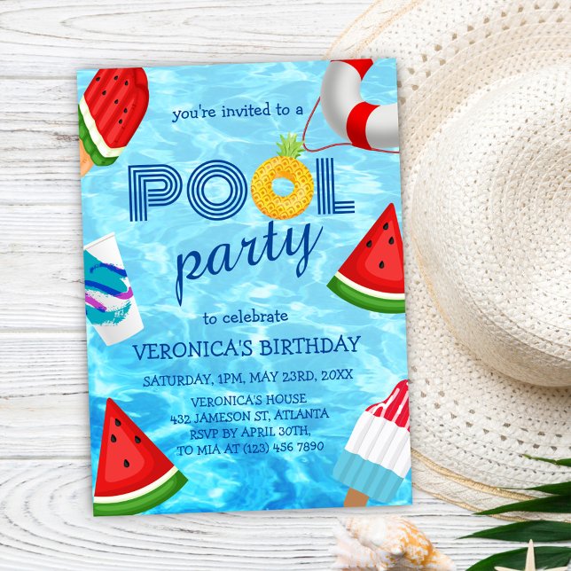 Convite Aniversário de Verão do período de diversão Legal  (Pool Party Cool Fun Summer Birthday Invitation)