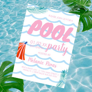 Convite Aniversário de Verão na Piscina com Ondas de Praia