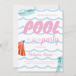 Convite Aniversário de Verão na Piscina com Ondas de Praia