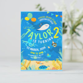 Convite aniversário de vida marinha submarina