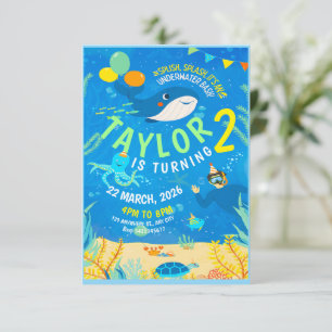 Convite aniversário de vida marinha submarina