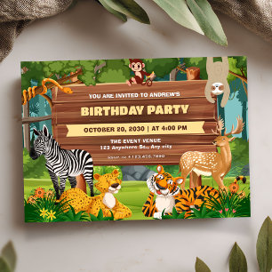 Convite aniversário de vida selvagem do zoológico safari