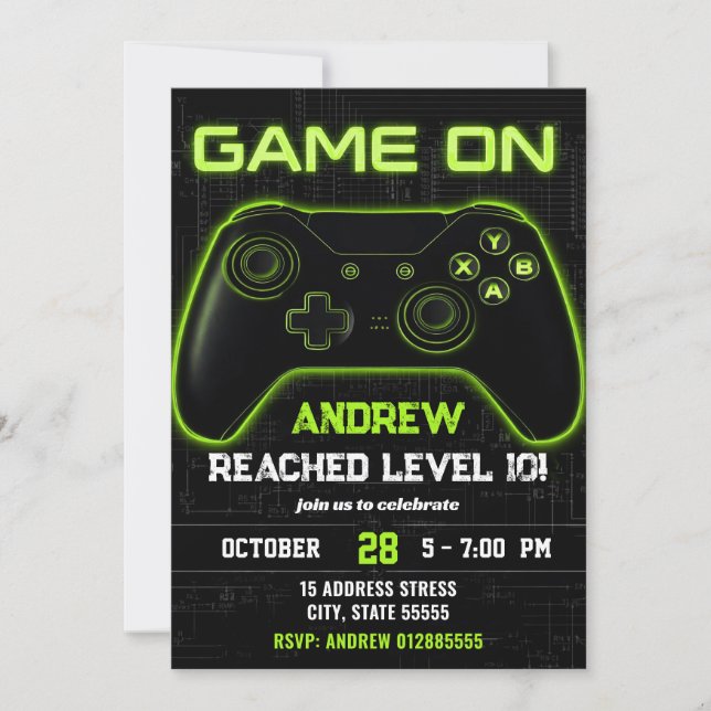 Convite Aniversário de videogame moderno personalizado (Frente)