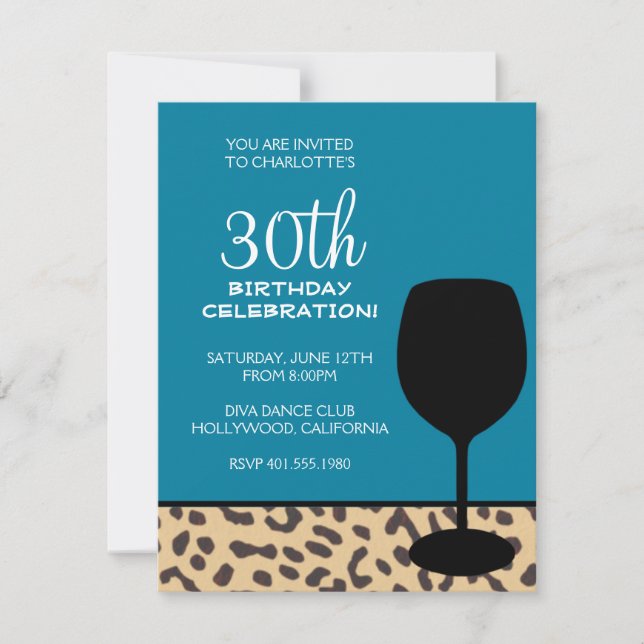 Convite aniversário de vinho impresso em leopardo (Frente)