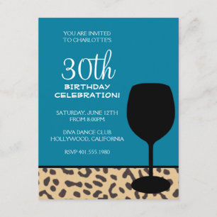 Convite aniversário de vinho impresso em leopardo