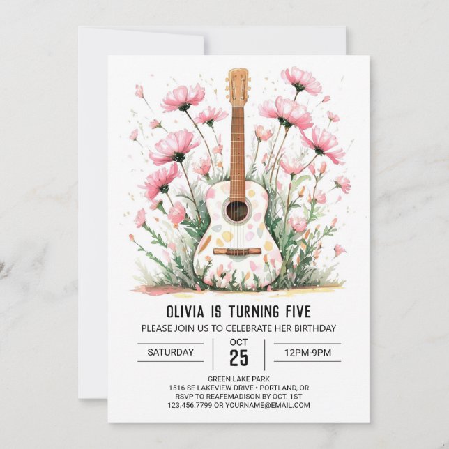 Convite Aniversário de Violão Acústico Encantado (Frente)