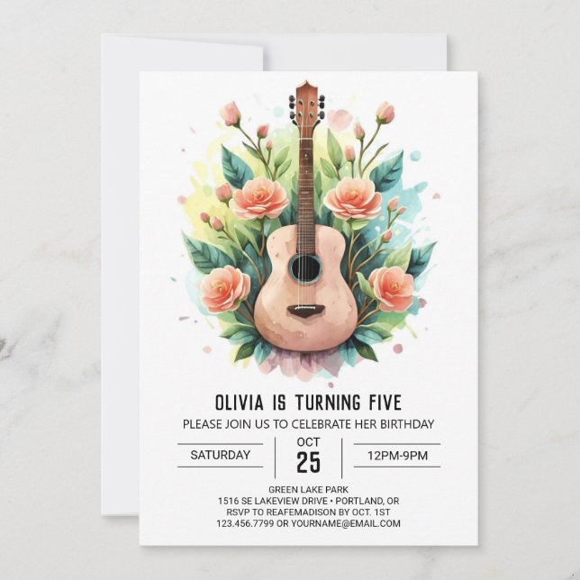 Convite Aniversário de Violão Acústico Encantado (Frente)