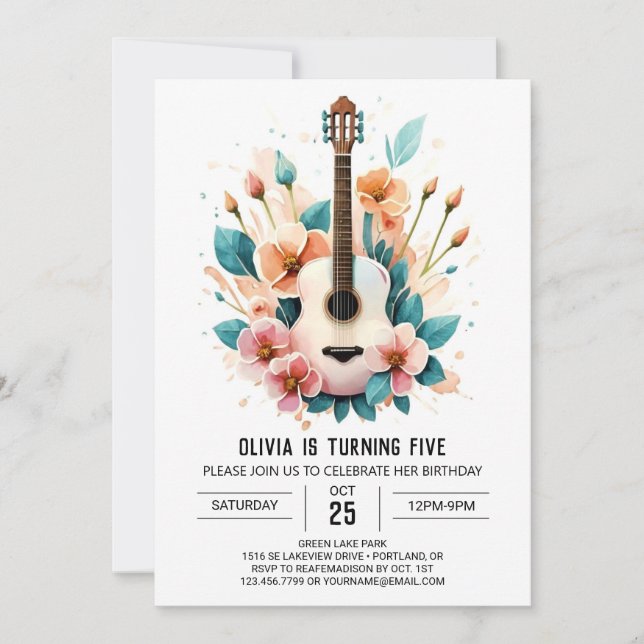 Convite Aniversário de Violão Simples Serenade (Frente)