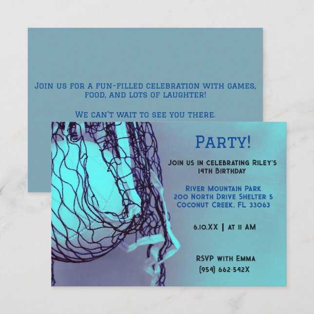 Convite Aniversário de Voleibol Azul (Frente/Verso)