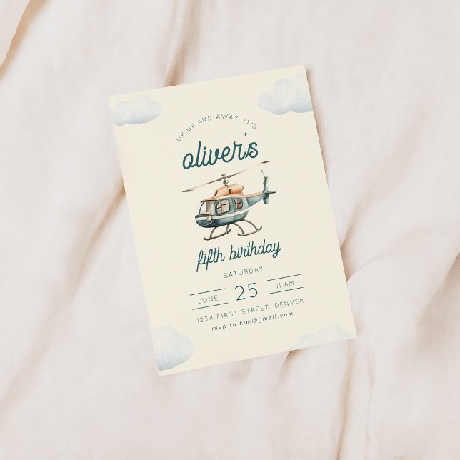 Convite Aniversário de Voo de Helicóptero para Cima e Long (Criador carregado)