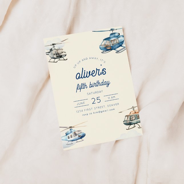 Convite Aniversário de Voo de Helicóptero para Cima e Long (Criador carregado)