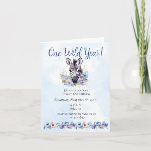 Convite Aniversário de Zebra Floral Azul