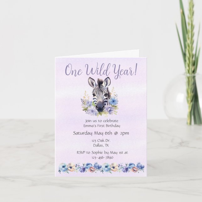 Convite Aniversário de Zebra Floral Puro (Frente)