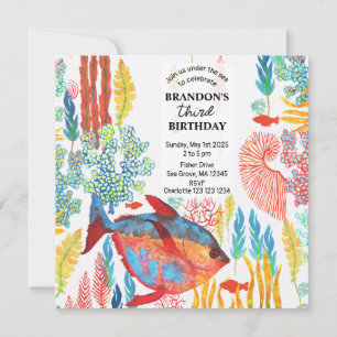 Convite Aniversário debaixo do mar aquarela de animais oce