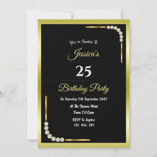 Convite Aniversário Decorativo Dourado & 7 Diamantes