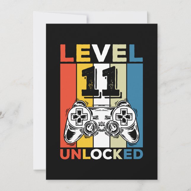 Convite Aniversário Desbloqueado Nível 11 Jogos Vintage 11 (Frente)
