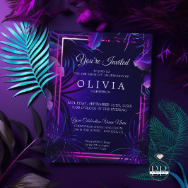 Convite Aniversário | Deslumbrante Folhagem Tropical Neon