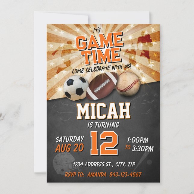 Convite Aniversário desportivo convida Futebol Baseball (Frente)