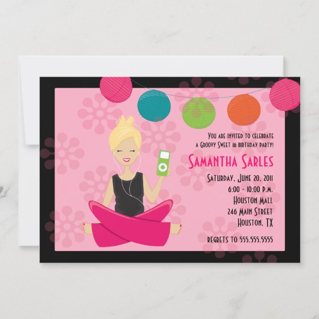 Convite Aniversário DEZESSEIS 5x7 ANCA & GROOVY do DOCE 16 (Frente)