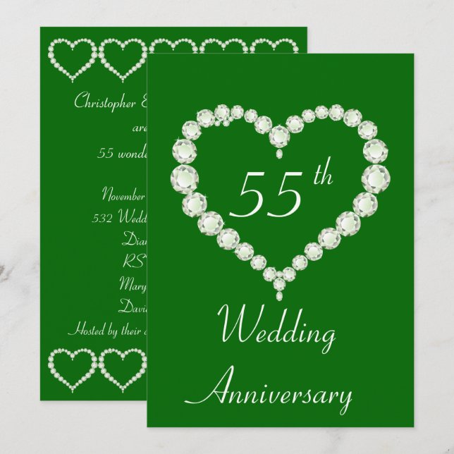 Convite Aniversário Diamante Coração de Esmeralda (Frente/Verso)