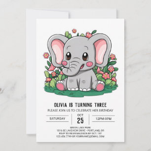 Convite Aniversário Digital Adorável do Elefante Boho