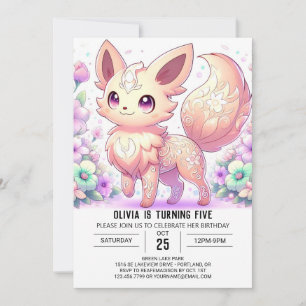 Convite Aniversário Digital da Fox Whimsical Pastel