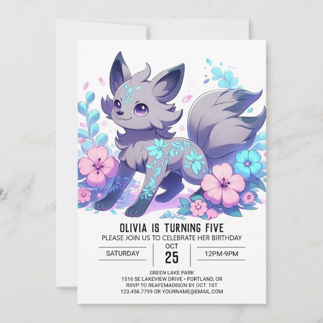 Convite Aniversário Digital do Lobo de Cartoon Elegante (Frente)